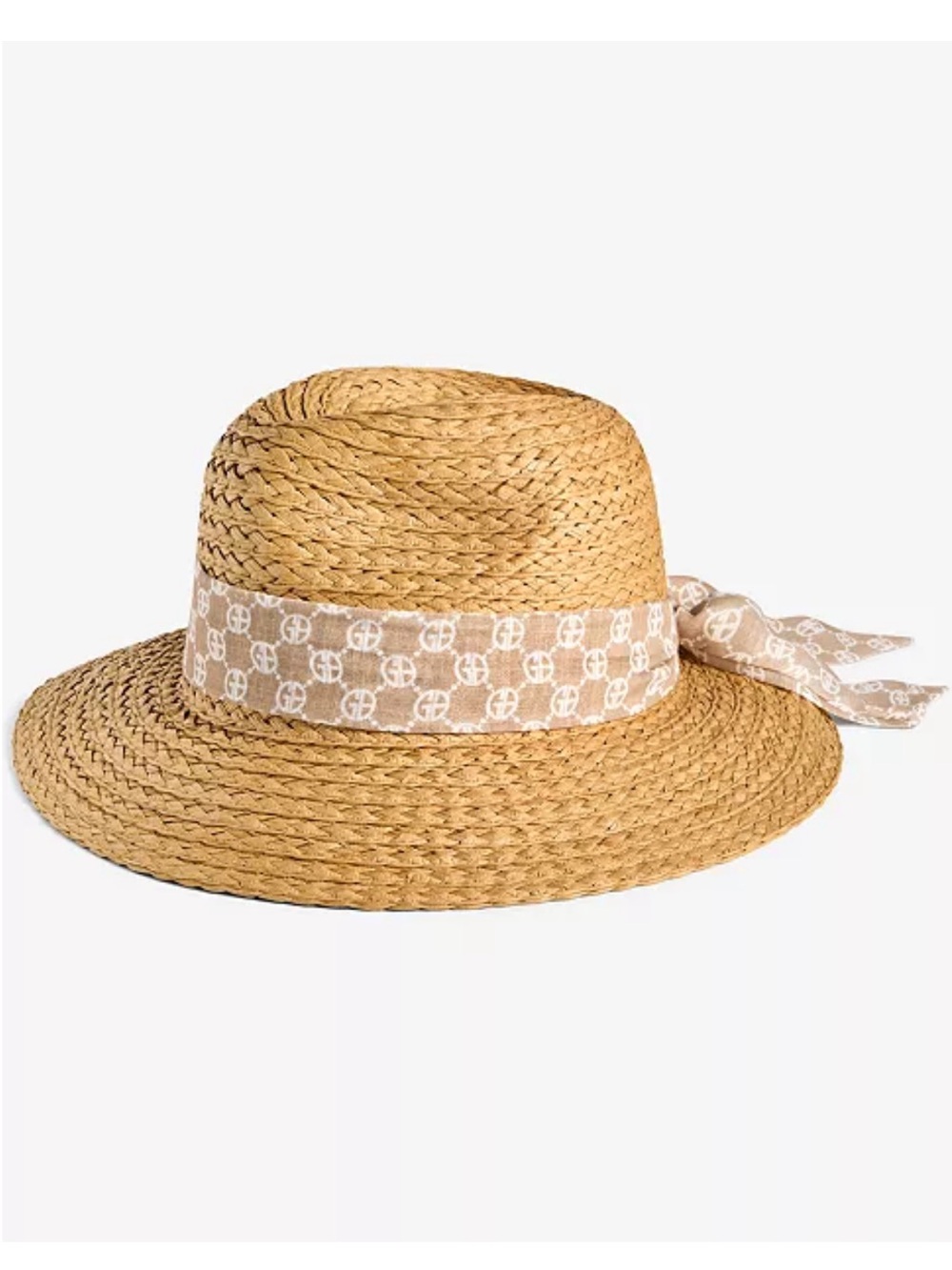Gianni Bernini Straw Panama Hat with Logo Scarf Tie NWT